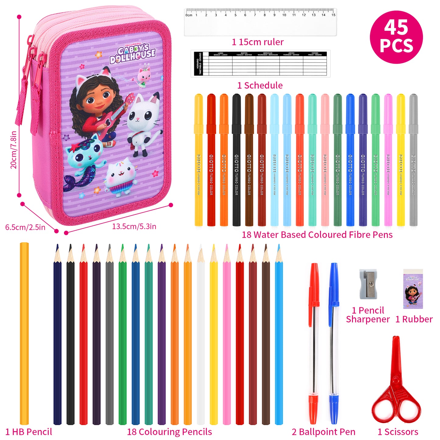 Gabby's Dollhouse 3 Tier Large Pencil Case School Supplies Pens Pencils Sets