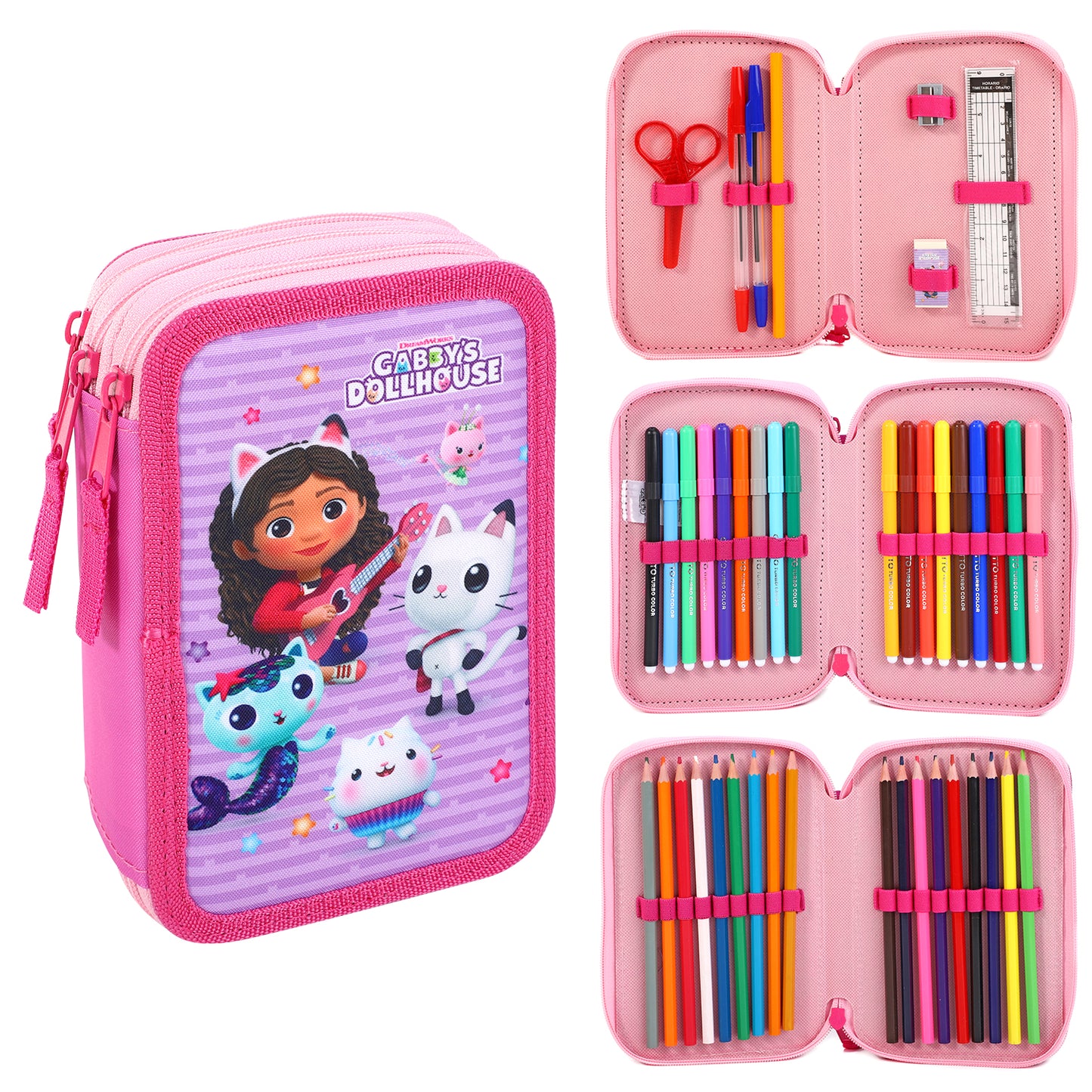 Gabby's Dollhouse 3 Tier Large Pencil Case School Supplies Pens Pencils Sets