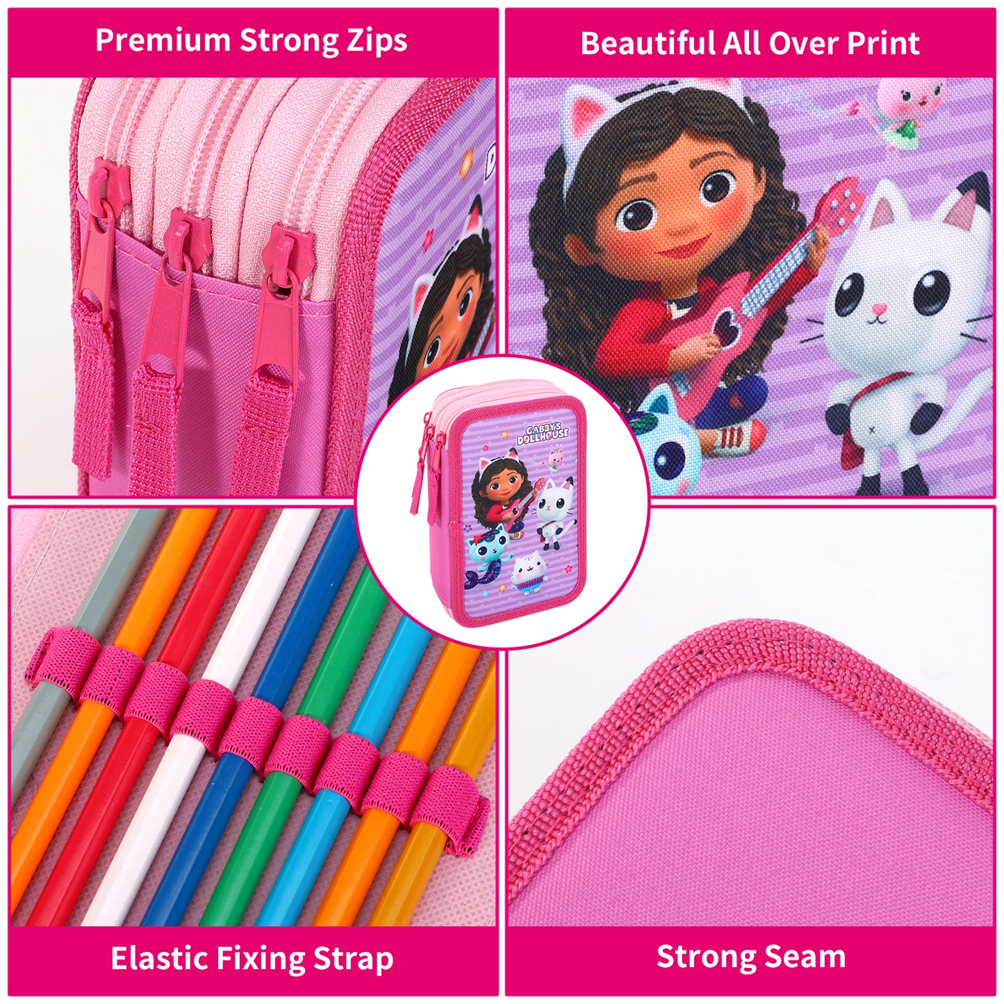 Gabby's Dollhouse 3 Tier Large Pencil Case School Supplies Pens Pencils Sets