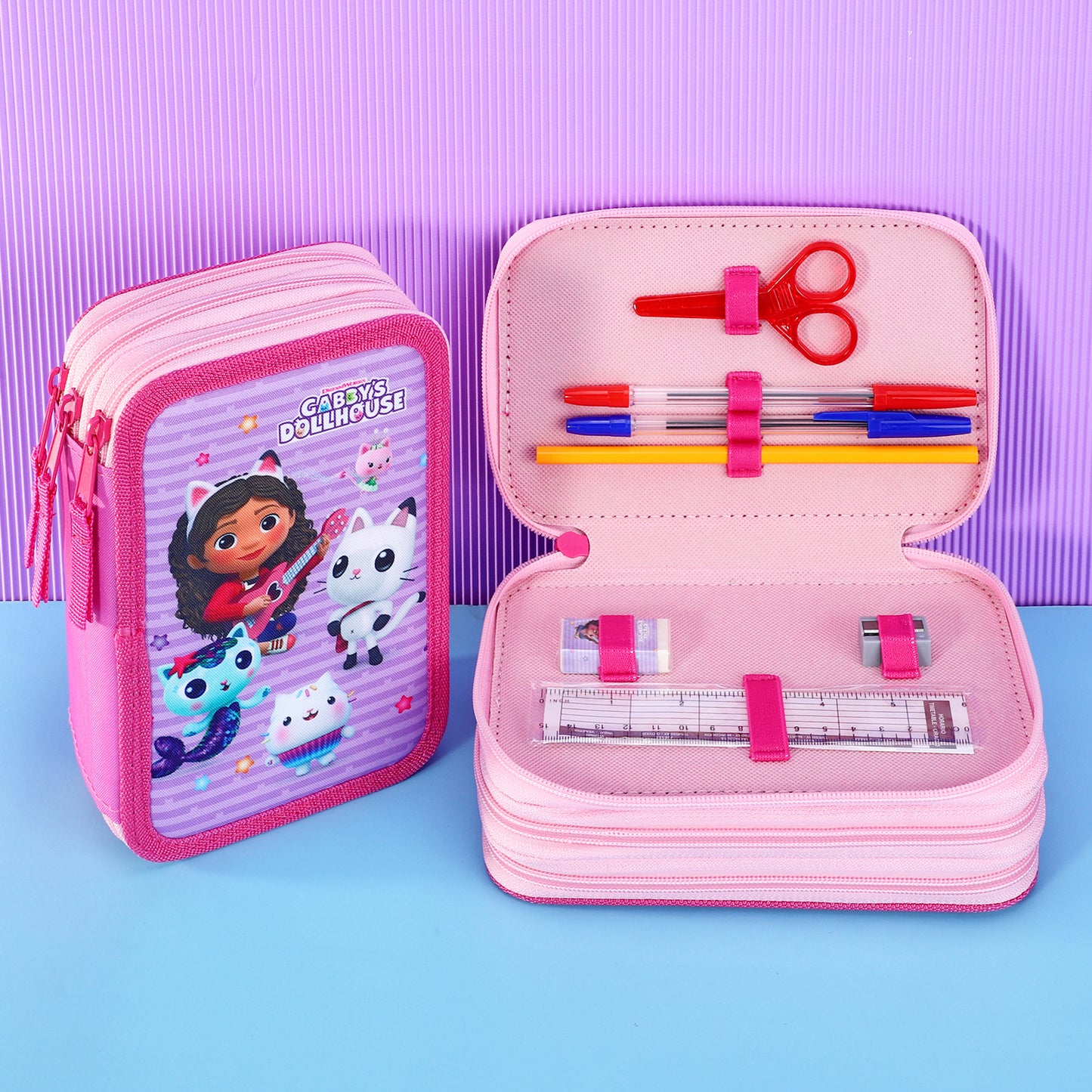 Gabby's Dollhouse 3 Tier Large Pencil Case School Supplies Pens Pencils Sets