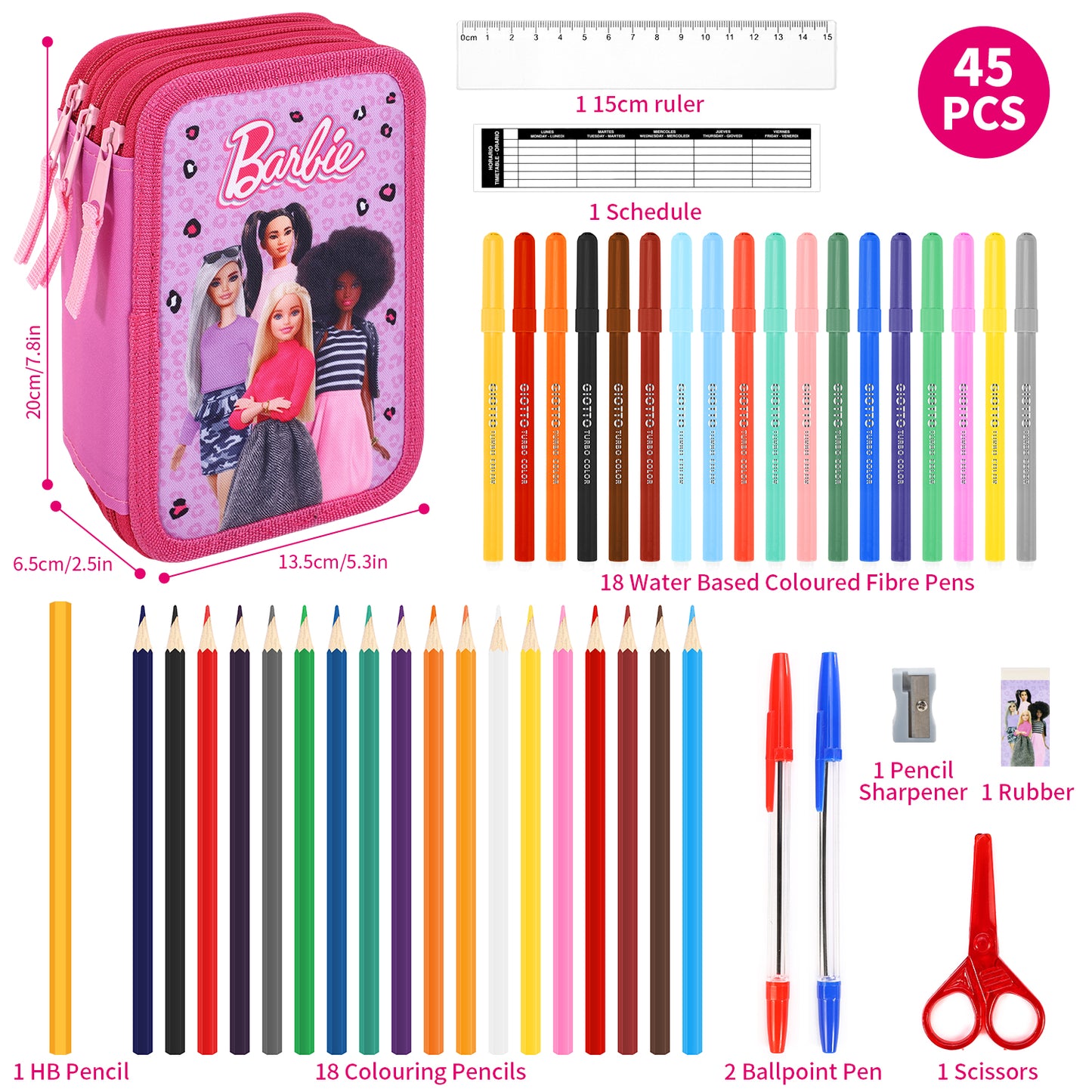 Barbie 3 Tier Large Pencil Case School Supplies Pens Pencils Sets