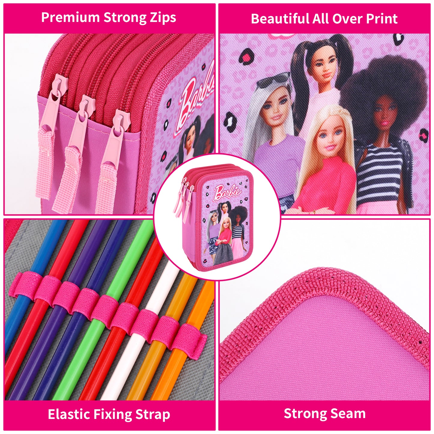 Barbie 3 Tier Large Pencil Case School Supplies Pens Pencils Sets