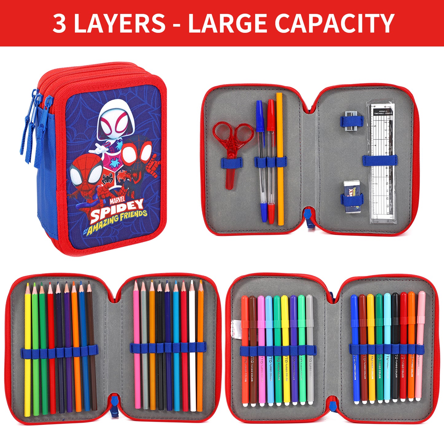 Spidey 3 Tier Large Pencil Case School Supplies Pens Pencils Sets