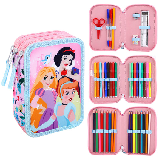Disney Princess 3 Tier Large Pencil Case School Supplies Pens Pencils Sets