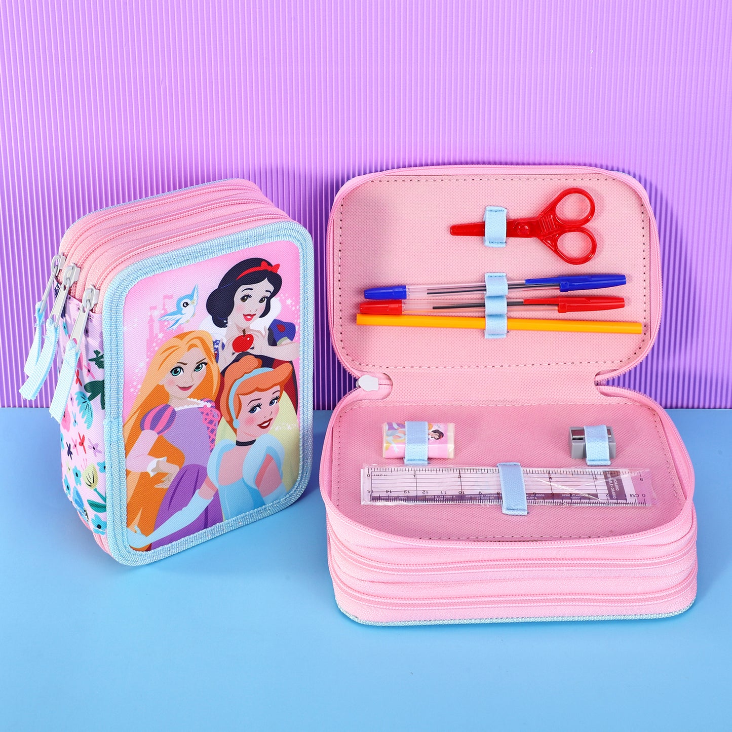 Disney Princess 3 Tier Large Pencil Case School Supplies Pens Pencils Sets