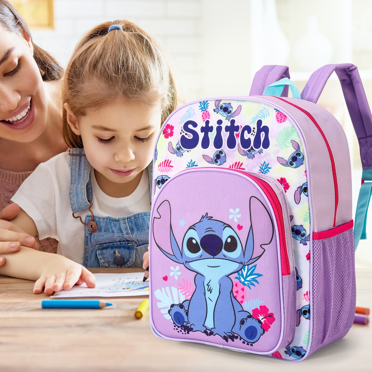 Stitch Childrens Backpack Bag Boys Girls with side mesh pocket