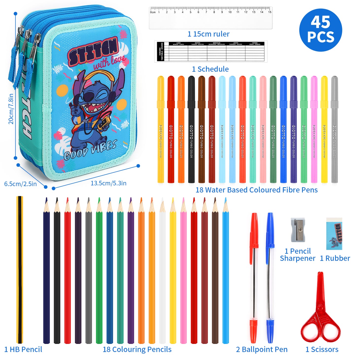 Disney Stitch 3 Tier Large Pencil Case School Supplies Pens Pencils Sets