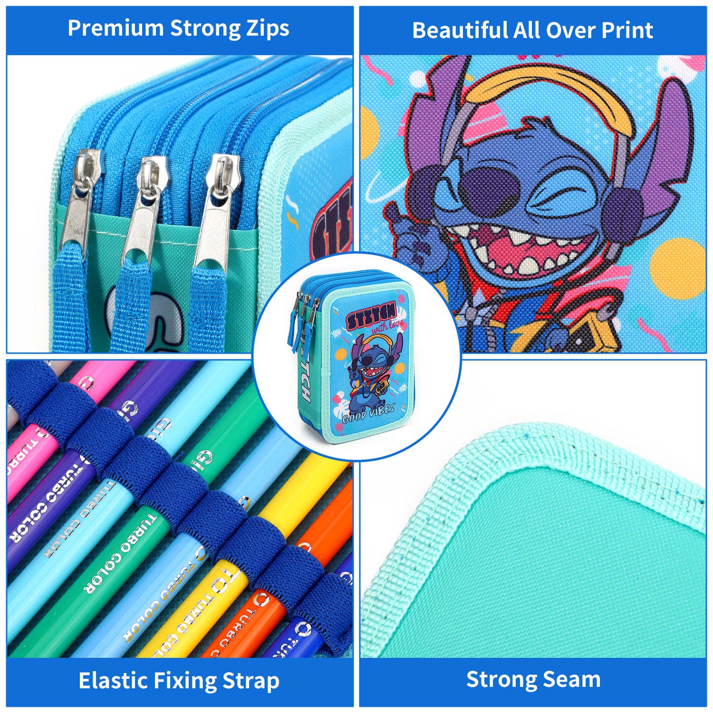 Disney Stitch 3 Tier Large Pencil Case School Supplies Pens Pencils Sets