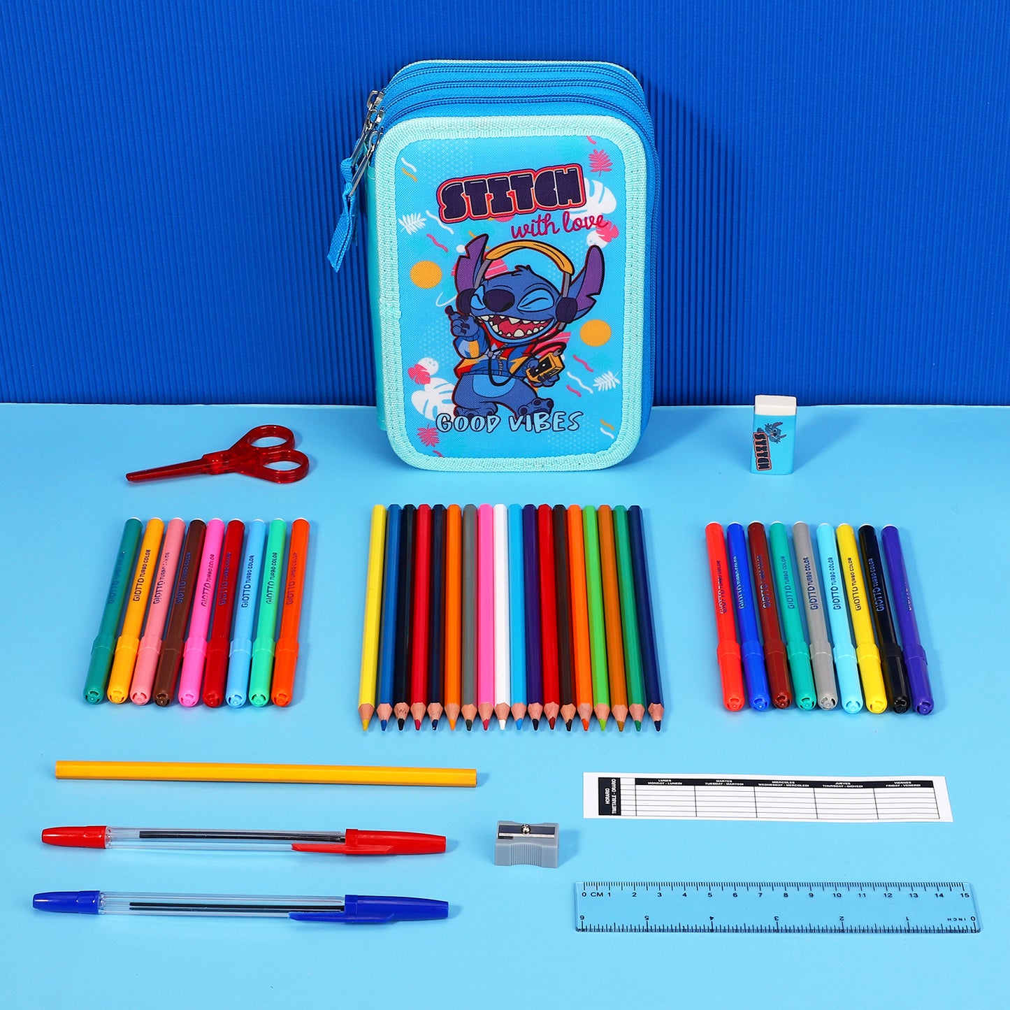 Disney Stitch 3 Tier Large Pencil Case School Supplies Pens Pencils Sets