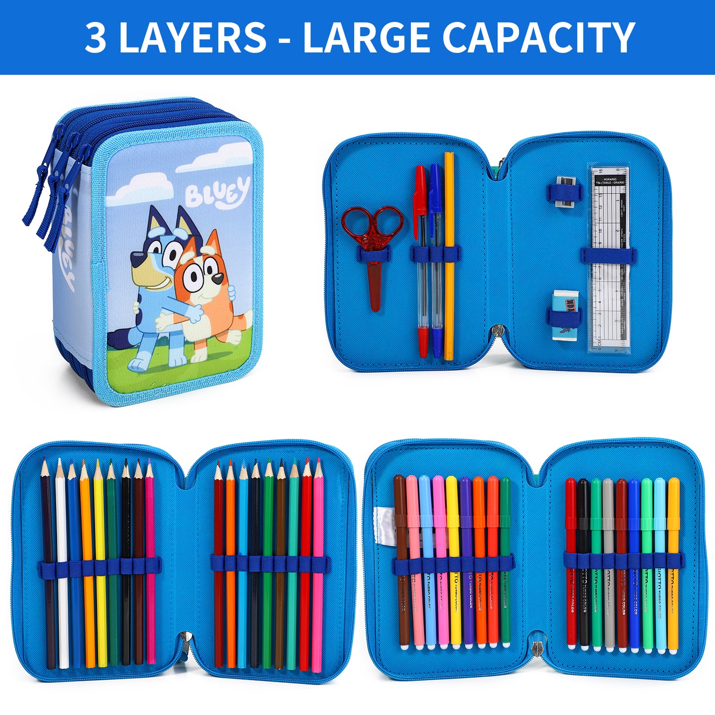 Bluey 3 Tier Large Pencil Case School Supplies Pens Pencils Sets
