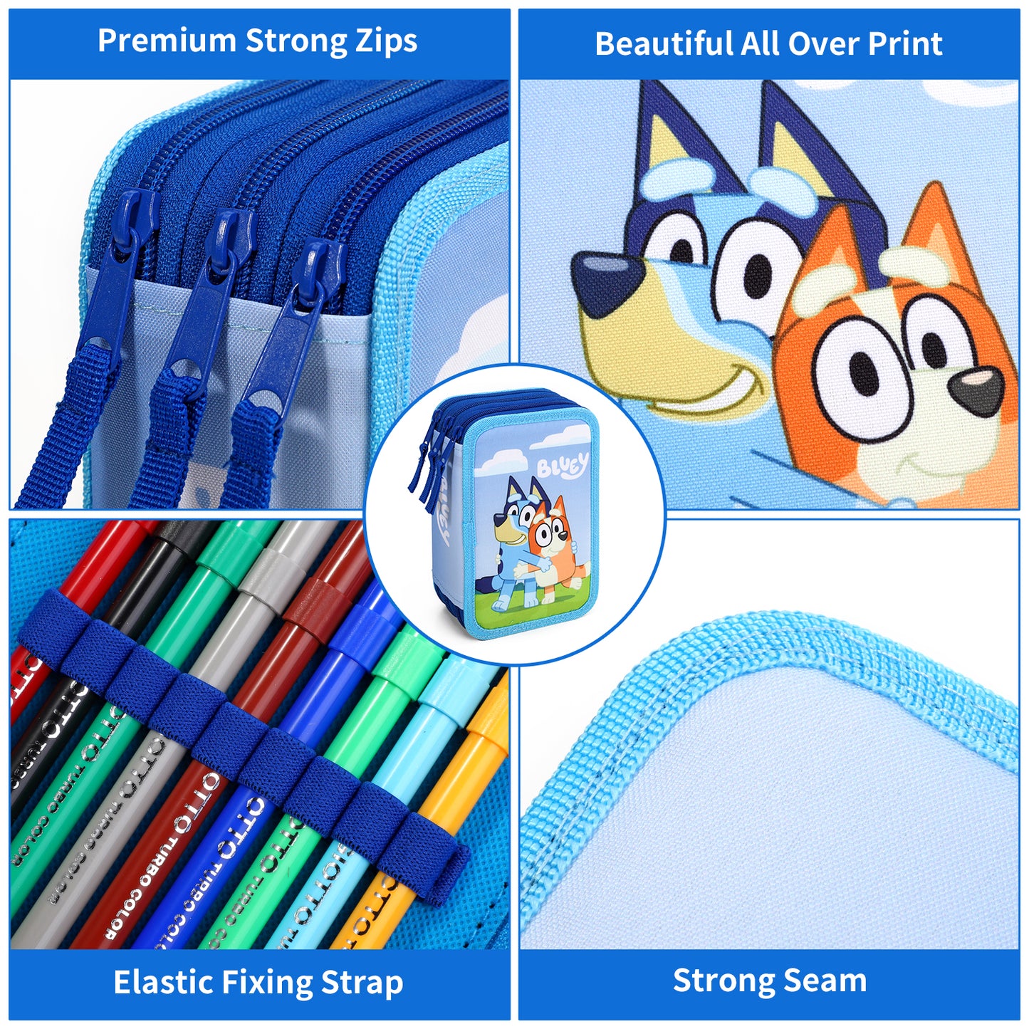 Bluey 3 Tier Large Pencil Case School Supplies Pens Pencils Sets