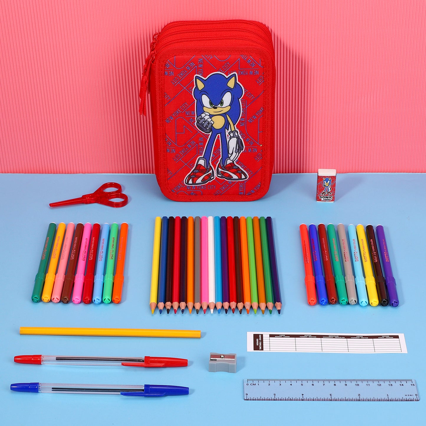 Sonic The Hedgehog 3 Tier Large Pencil Case School Supplies Pens Pencils Sets
