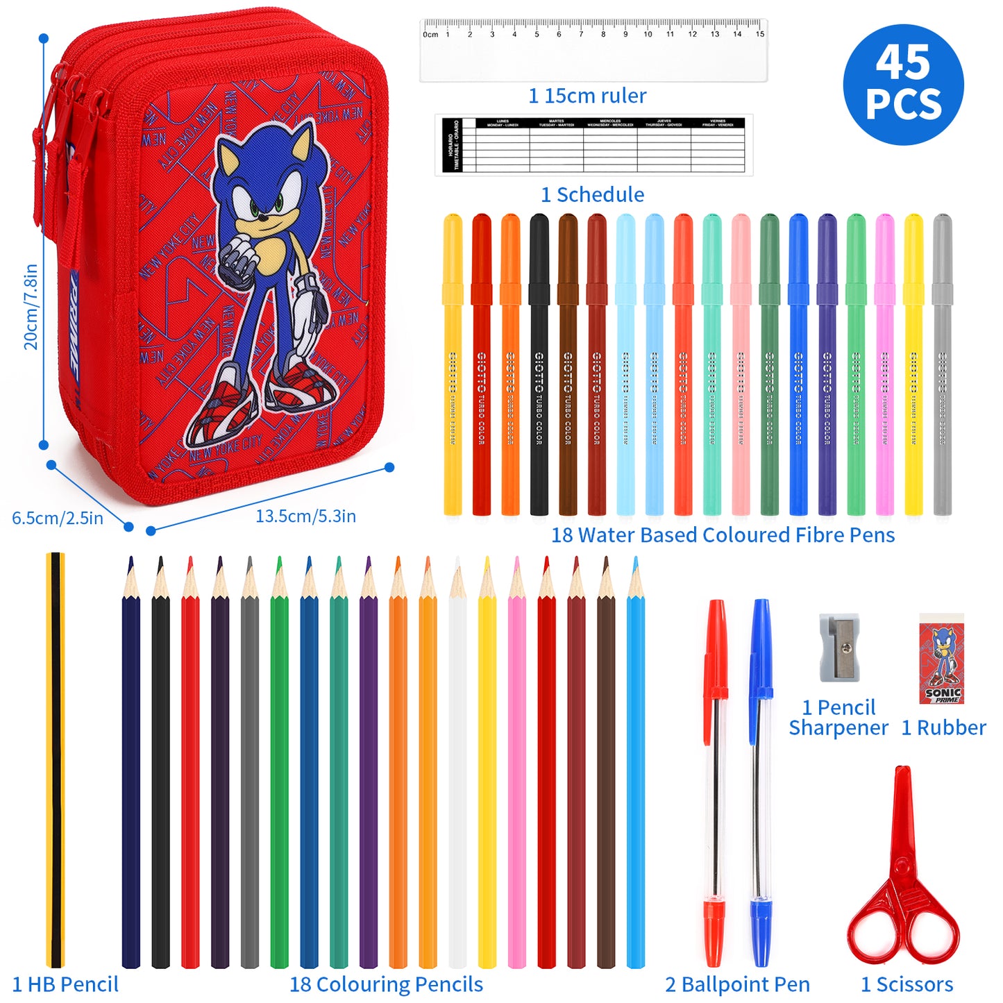 Sonic The Hedgehog 3 Tier Large Pencil Case School Supplies Pens Pencils Sets