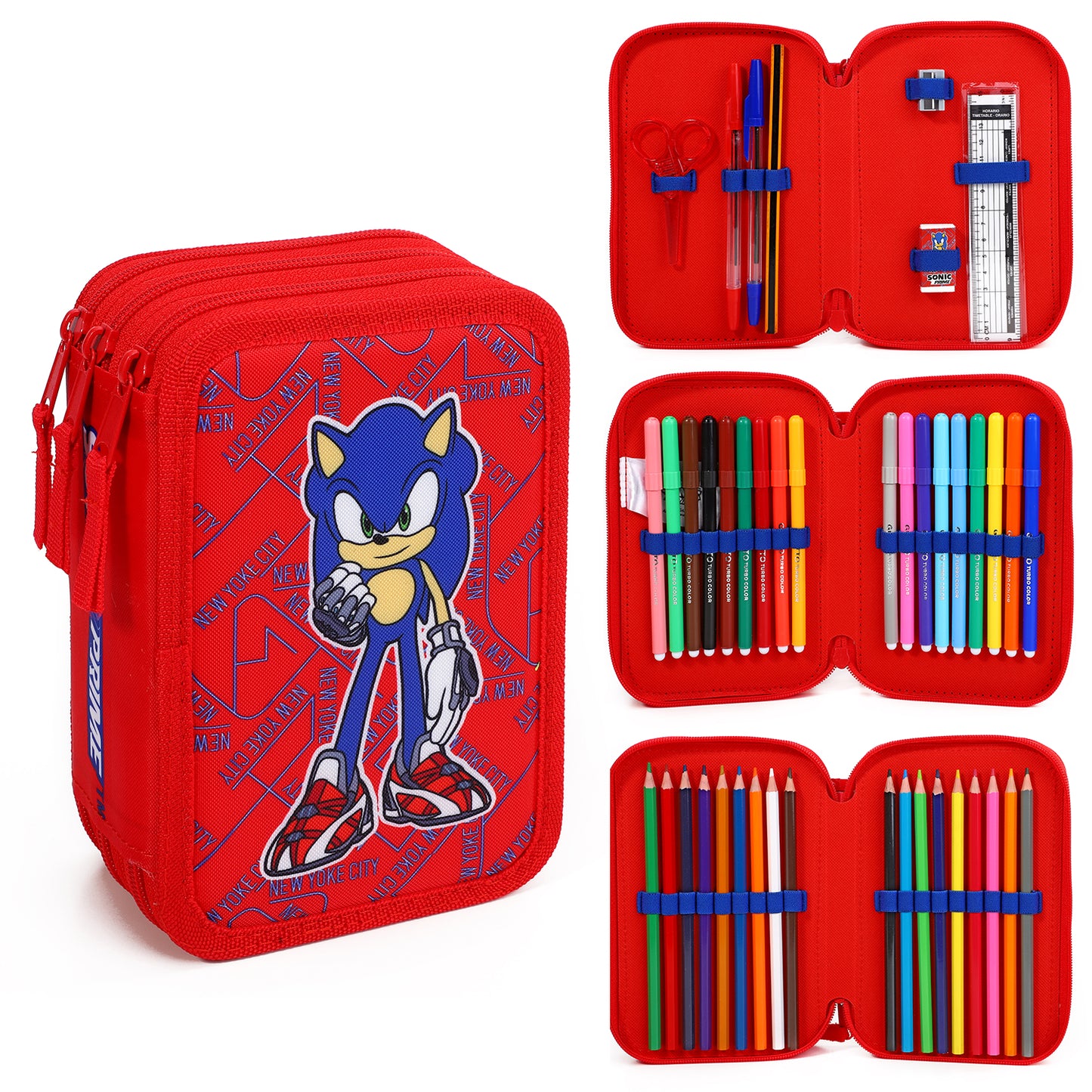 Sonic The Hedgehog 3 Tier Large Pencil Case School Supplies Pens Pencils Sets
