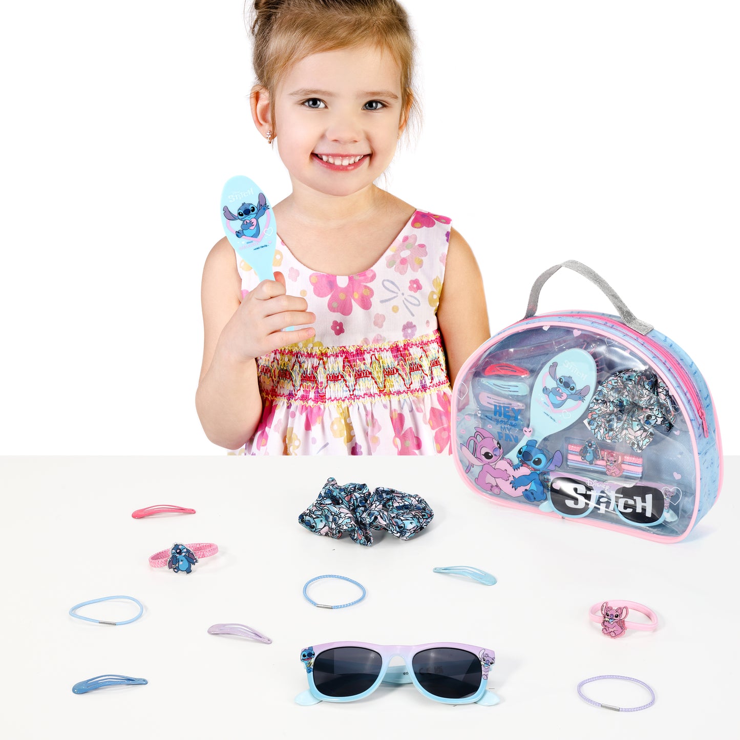 Disney Stitch 12pc Girls Kids Sunglasses Hair Accessories Beauty Set with Carry Case