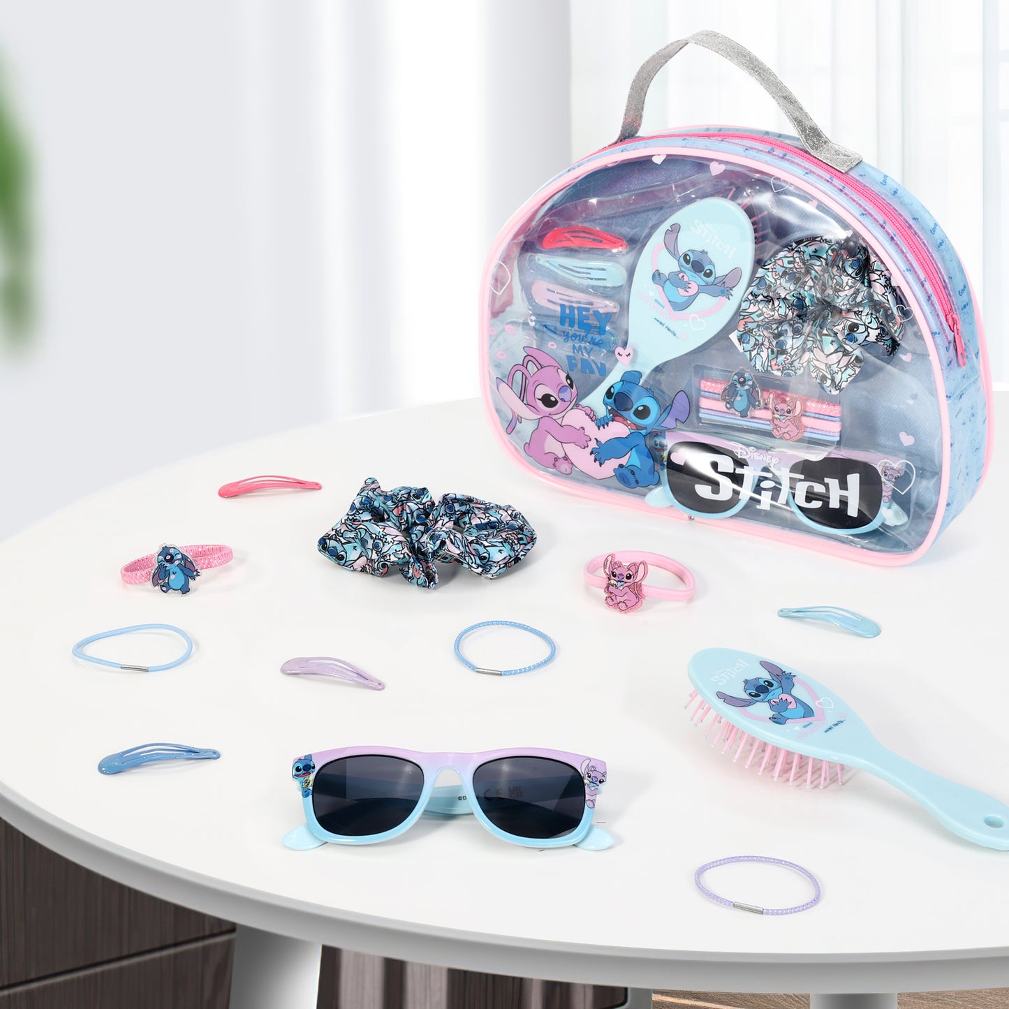 Disney Stitch 12pc Girls Kids Sunglasses Hair Accessories Beauty Set with Carry Case