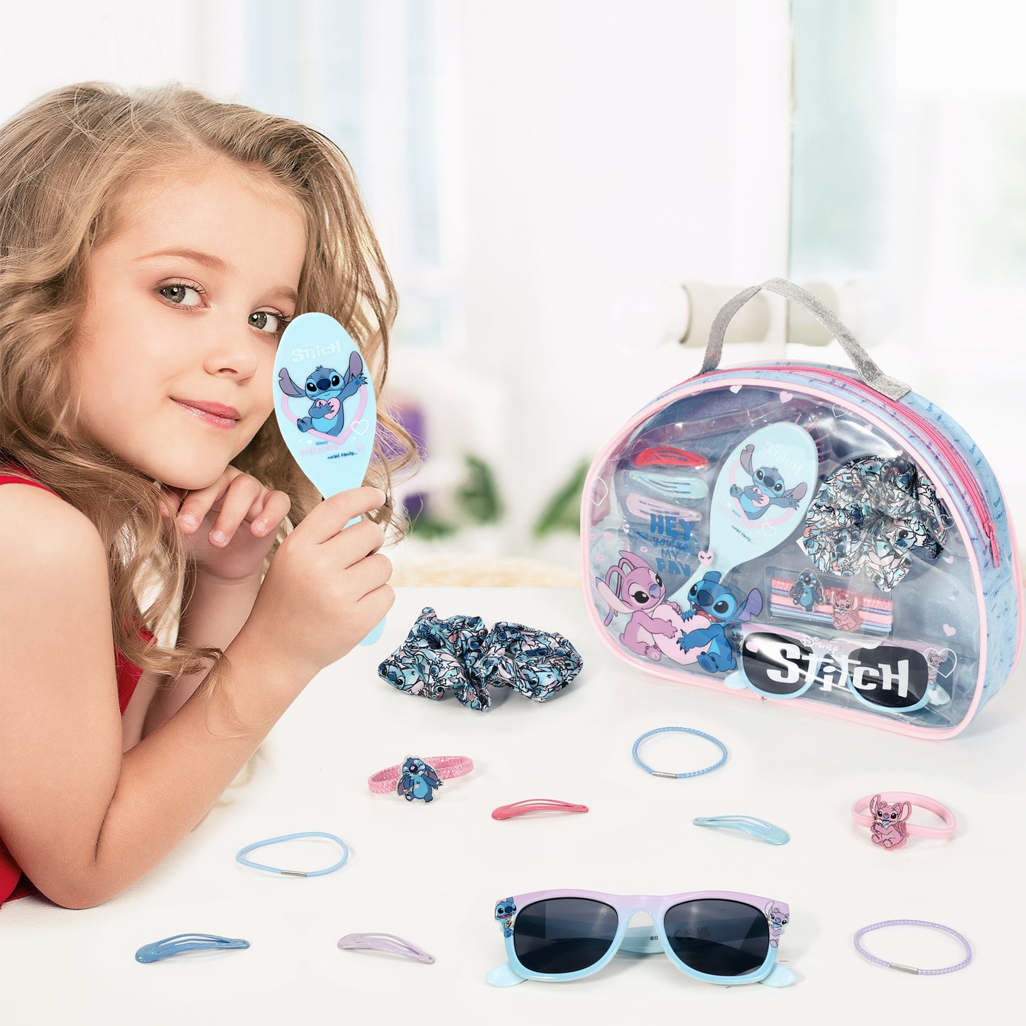 Disney Stitch 12pc Girls Kids Sunglasses Hair Accessories Beauty Set with Carry Case