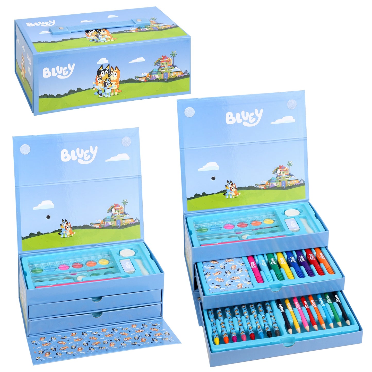 Bluey 52pc Kids Colouring Sets with Watercolour Felt Tip Pens Crayons and Pencils Travel Set for Children