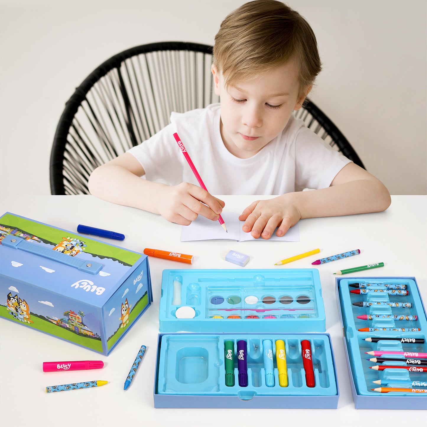 Bluey 52pc Kids Colouring Sets with Watercolour Felt Tip Pens Crayons and Pencils Travel Set for Children