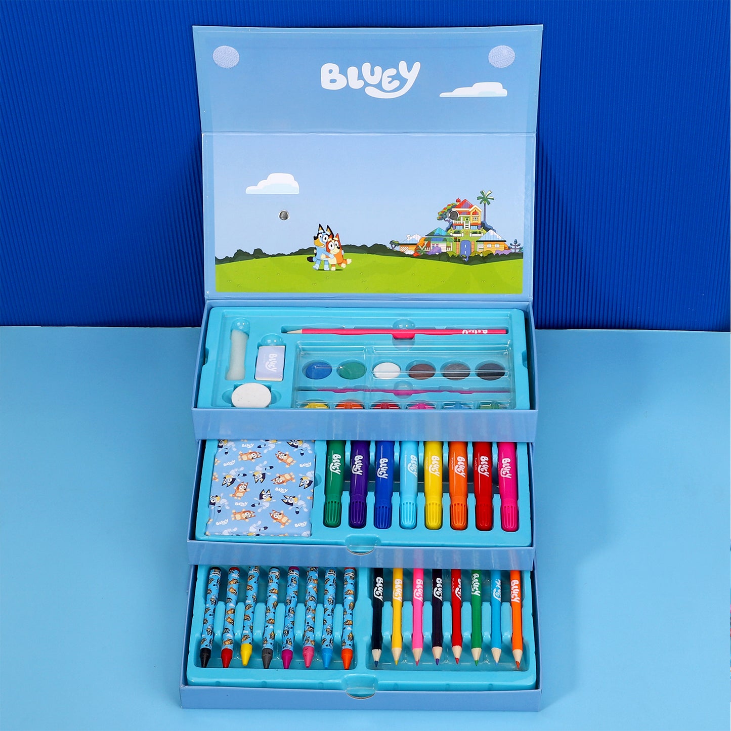 Bluey 52pc Kids Colouring Sets with Watercolour Felt Tip Pens Crayons and Pencils Travel Set for Children