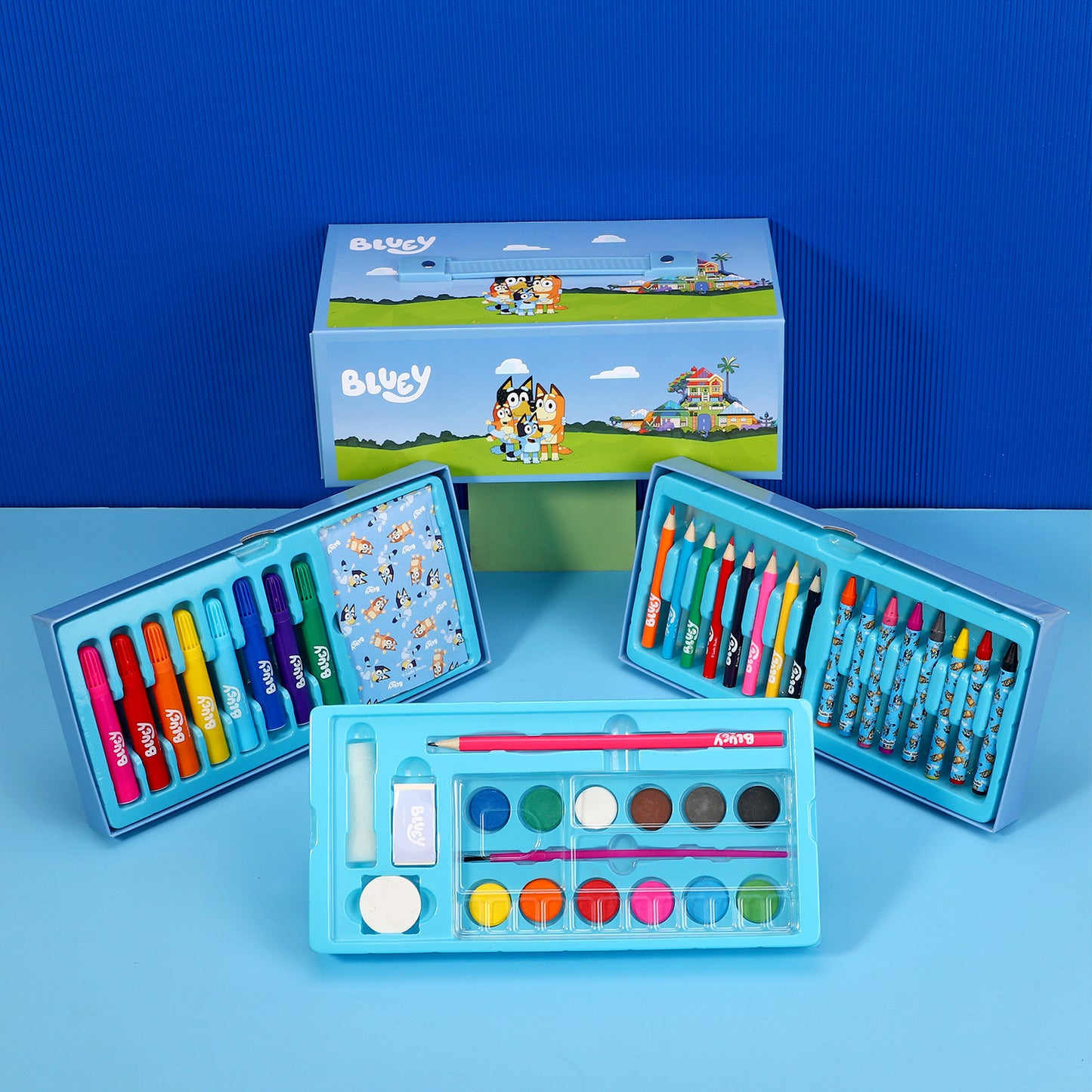 Bluey 52pc Kids Colouring Sets with Watercolour Felt Tip Pens Crayons and Pencils Travel Set for Children