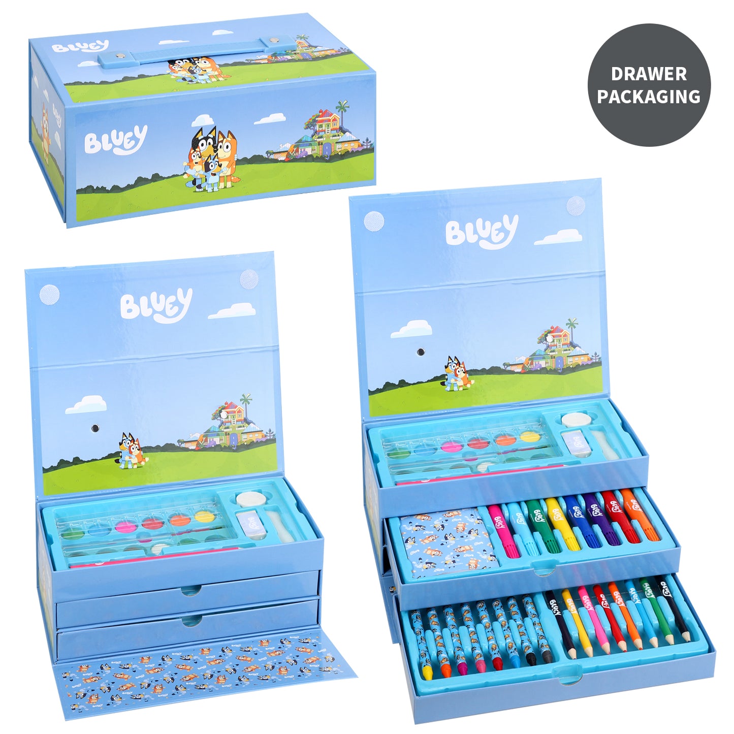 Bluey 52pc Kids Colouring Sets with Watercolour Felt Tip Pens Crayons and Pencils Travel Set for Children