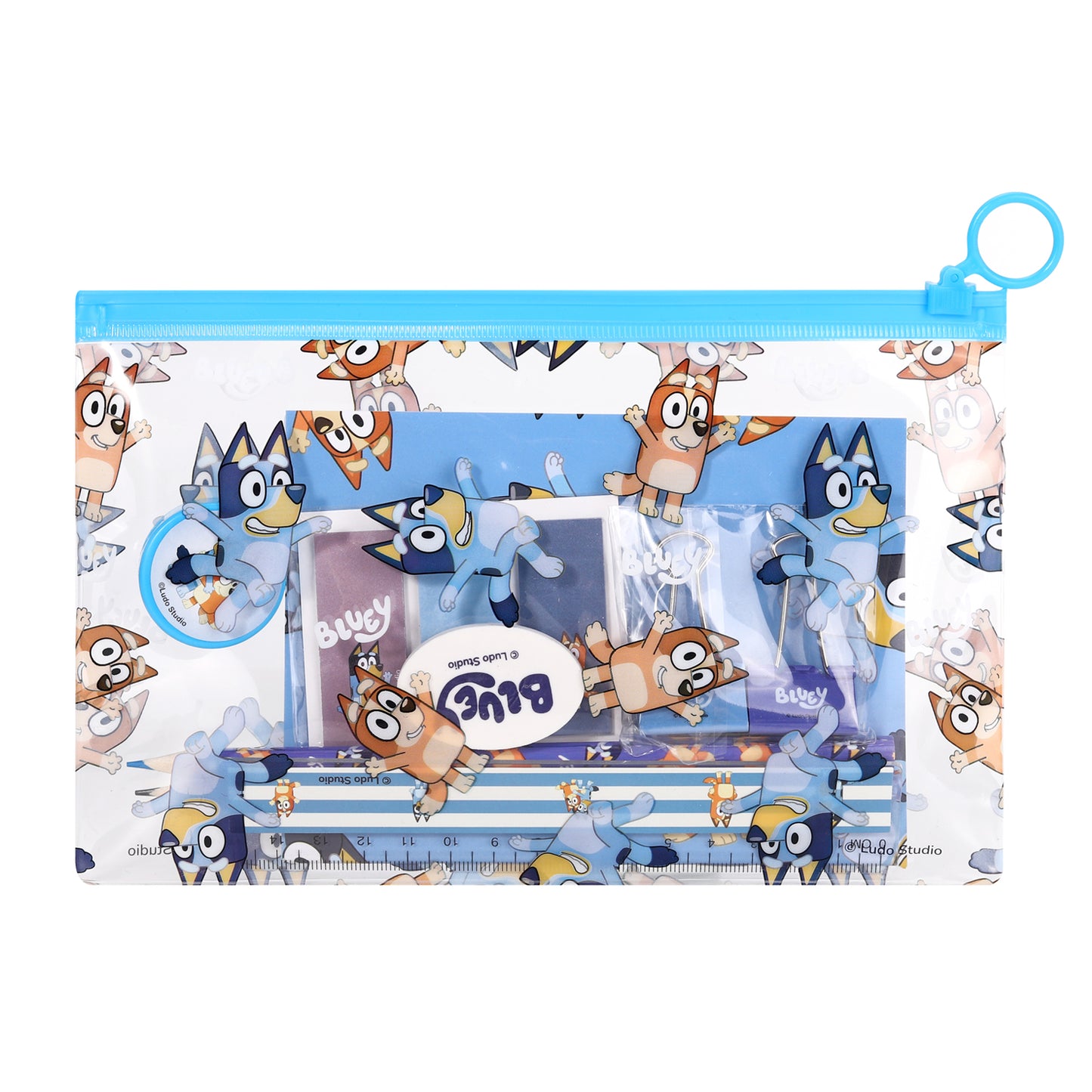 Bluey 9pcs Transparent Filled Pencil Case Stationery Set Waterproof Boys Girls Kids Children School Travel Exam
