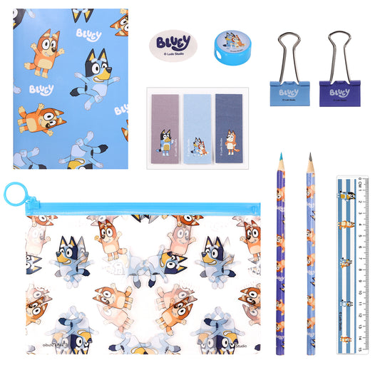 Bluey 9pcs Transparent Filled Pencil Case Stationery Set Waterproof Boys Girls Kids Children School Travel Exam
