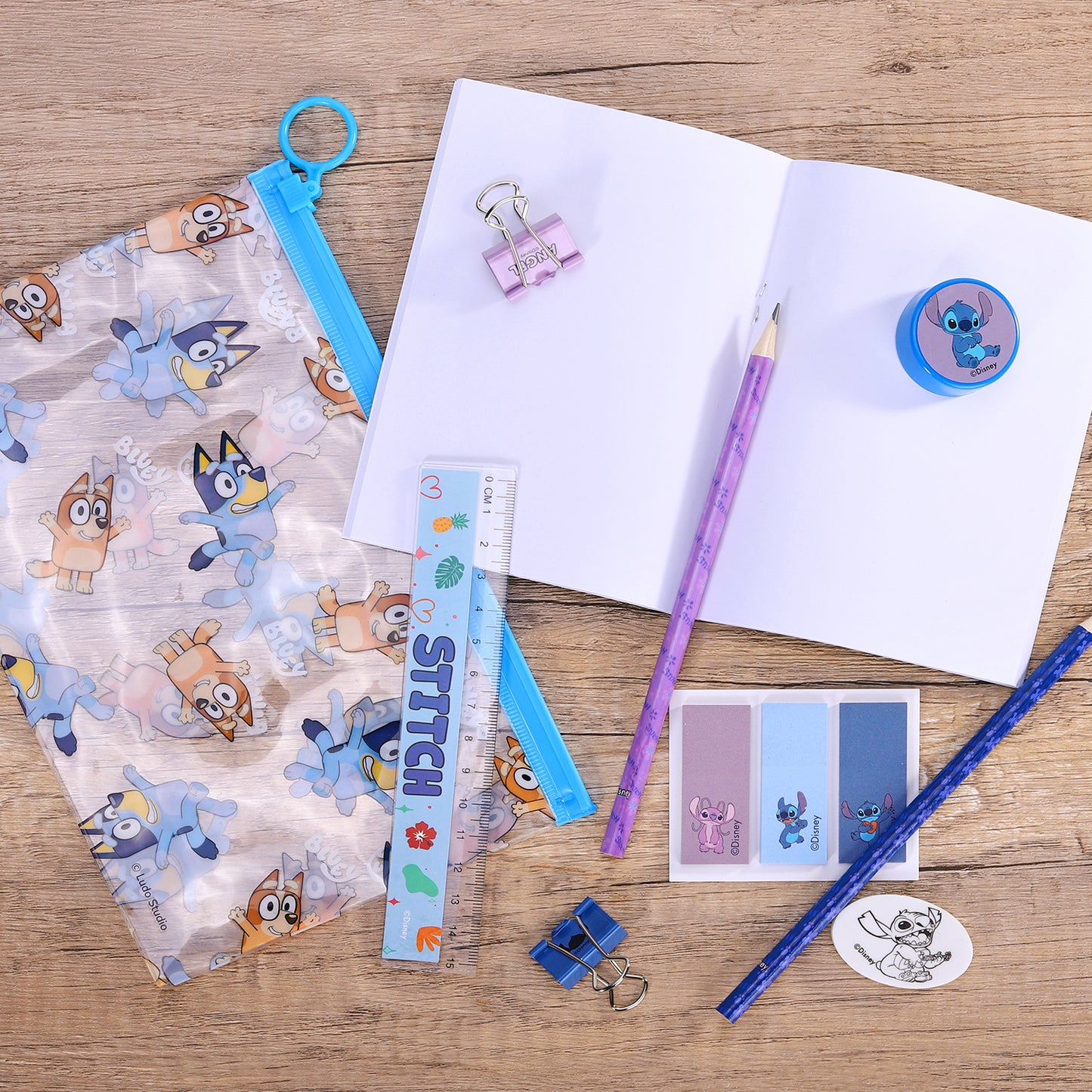 Bluey 9pcs Transparent Filled Pencil Case Stationery Set Waterproof Boys Girls Kids Children School Travel Exam