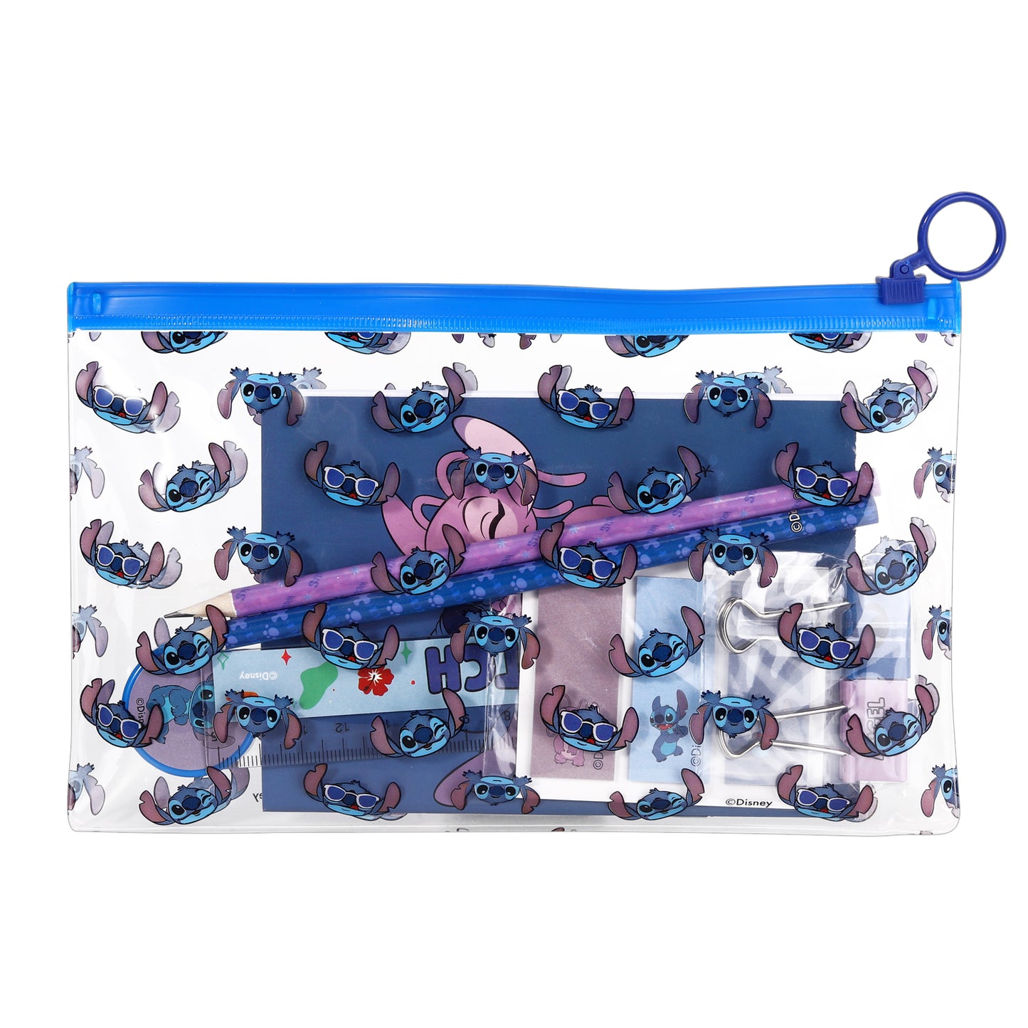 Stitch 9pcs Transparent Filled Pencil Case Stationery Set Waterproof Boys Girls Kids Children School Travel Exam