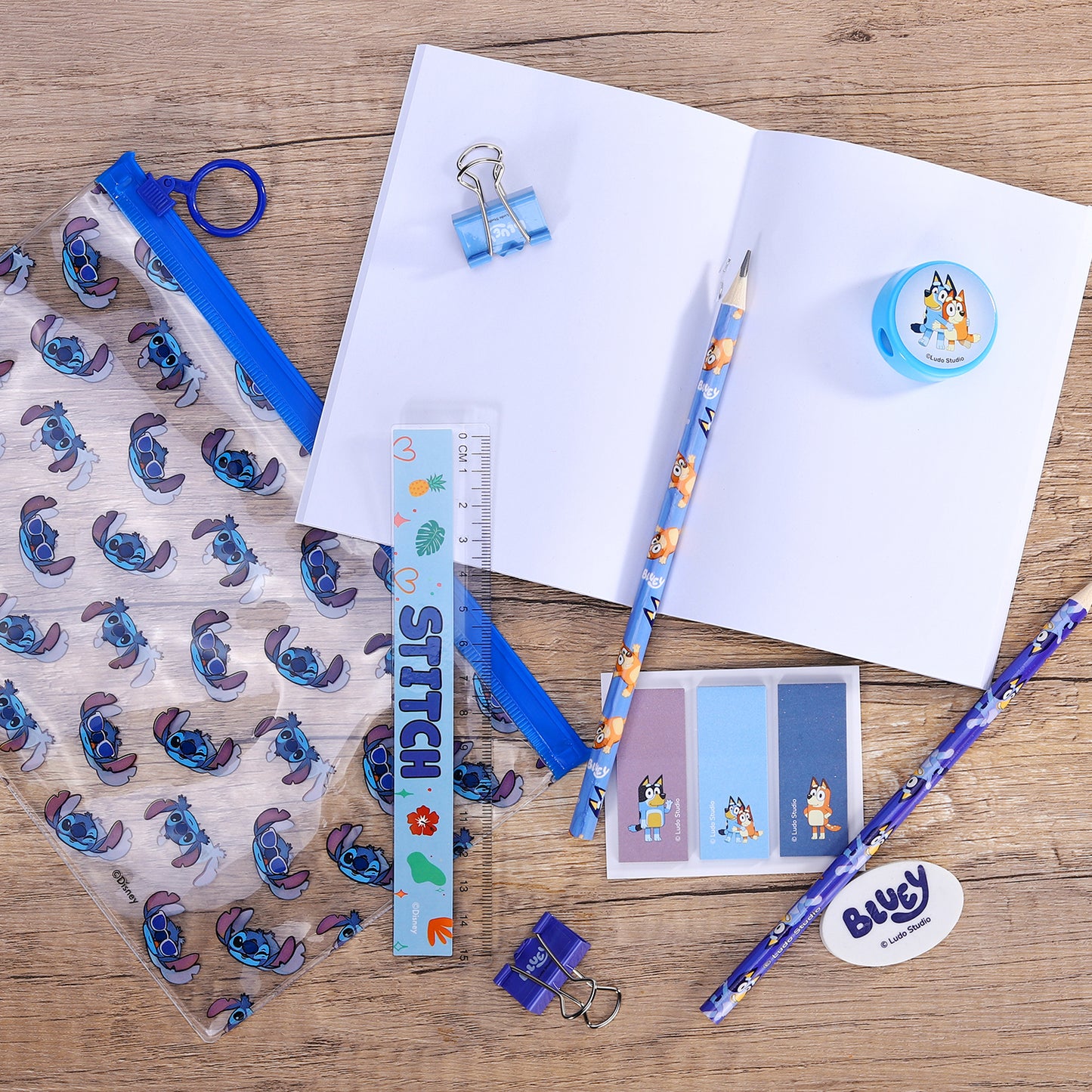 Stitch 9pcs Transparent Filled Pencil Case Stationery Set Waterproof Boys Girls Kids Children School Travel Exam