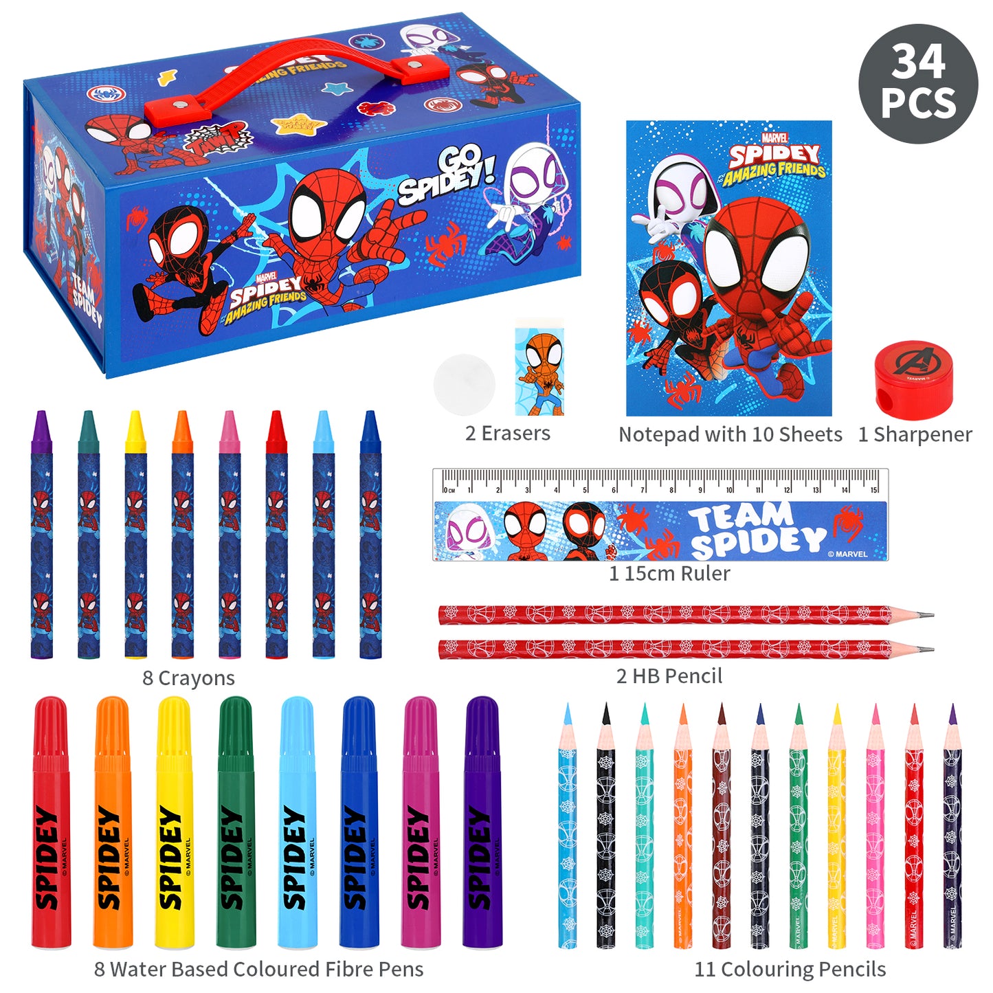 Spidey Kids 34pc Colouring Art Stationery Travel Set for Children