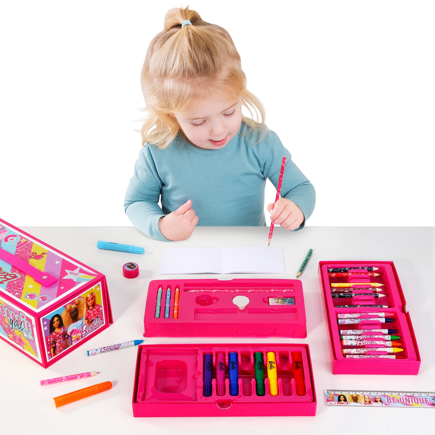 Barbie Kids 34pc Colouring Art Stationery Travel Set for Children