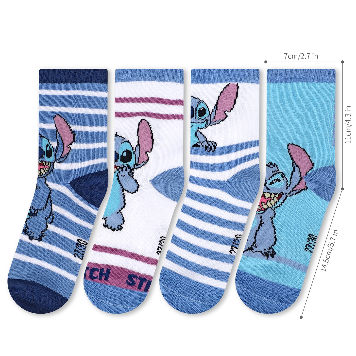 Disney Stitch 4 Pair Ankle Cotton Socks for Kids Packed in Round Piggy Bank Plastic Cylinder (UK, Age, 11-14 Years, Regular)