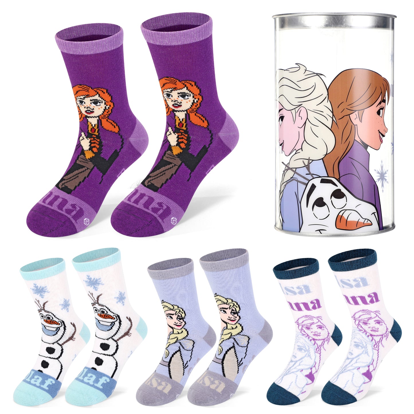 Disney Frozen 4 Pair Ankle Cotton Socks for Kids Packed in Round Piggy Bank Plastic Cylinder (UK, Age, 1-4 Years, Regular)