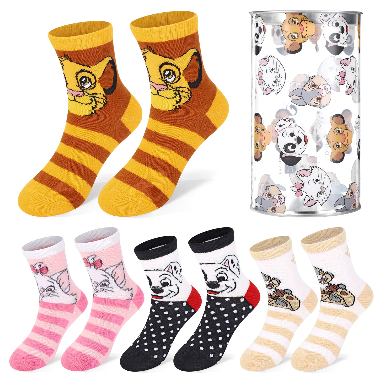 Disney Classics 4 Pair Ankle Cotton Socks for Kids Packed in Round Piggy Bank Plastic Cylinder (UK, Age, 3-6 Years, Regular)