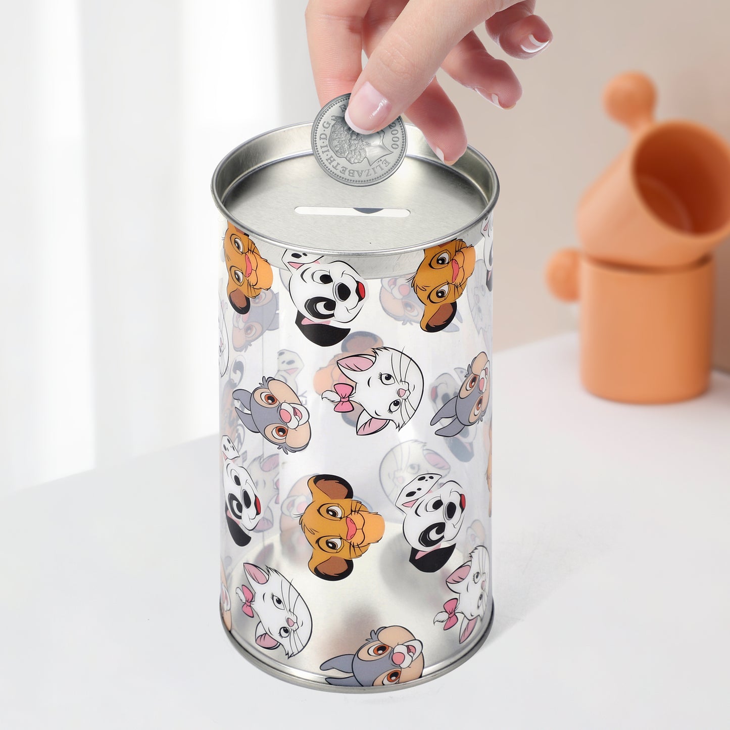 Disney Classics 4 Pair Ankle Cotton Socks for Kids Packed in Round Piggy Bank Plastic Cylinder (UK, Age, 3-6 Years, Regular)