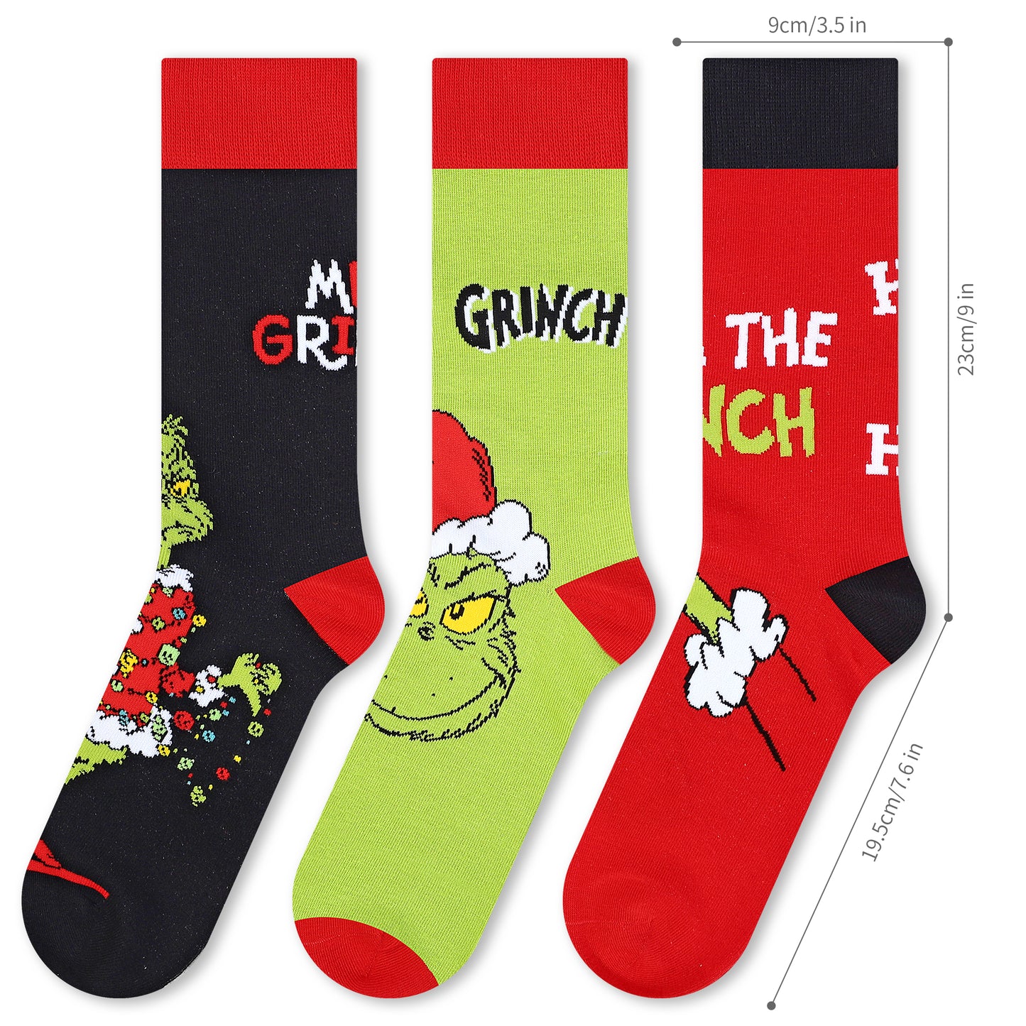 The Grinch 3 Pair Unisex Novelty Calf Lenght Socks (UK, Alpha, One Size, Regular, 3.5-6.5, Multicolour)