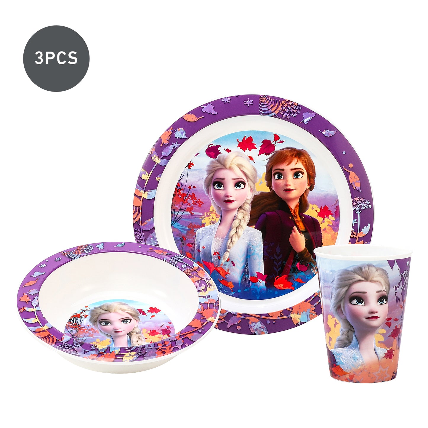 Disney Frozen 3pcs Kids Childrens Micro Dinner Lunch Tableware Set Plate, Bowl & Cup, BPA Free