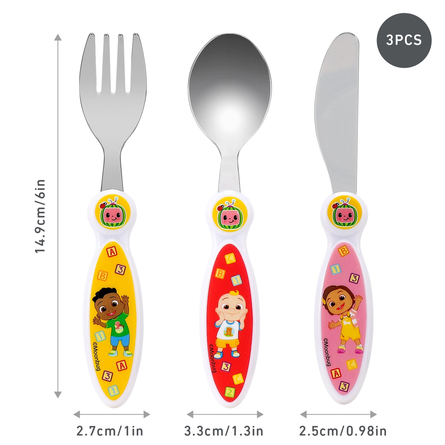 Cocomelon Kids 6 Piece Reusable Dinner Set - Plate/Bowl/Cup/Knife/Fork/Spoon - Childrens Dinnerware Tableware Cutlery Set
