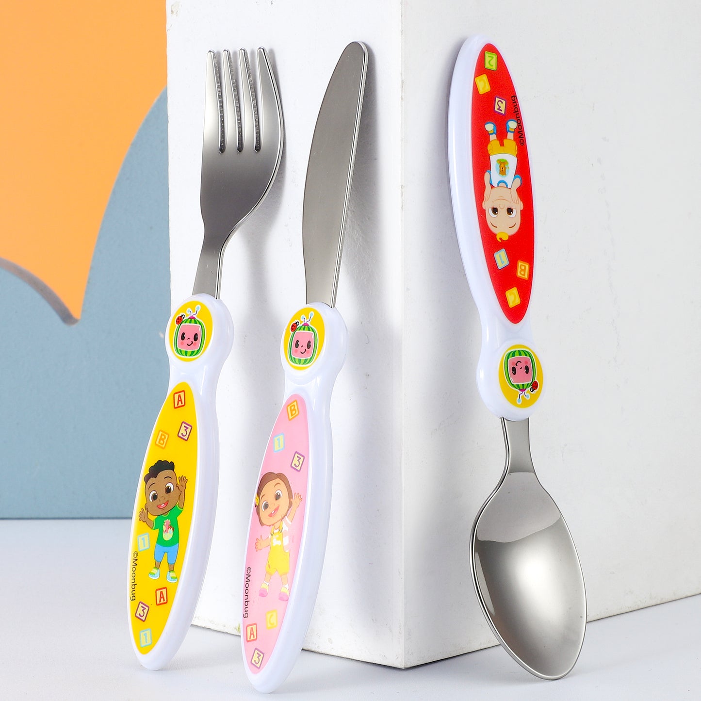 Cocomelon Kids 6 Piece Reusable Dinner Set - Plate/Bowl/Cup/Knife/Fork/Spoon - Childrens Dinnerware Tableware Cutlery Set
