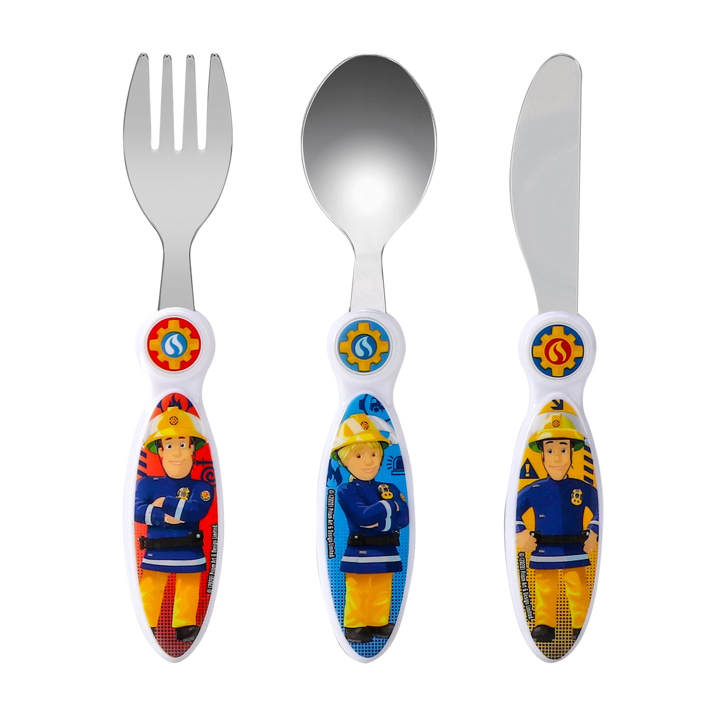 Fireman Sam Kids 6 Piece Reusable Dinner Set - Plate/Bowl/Cup/Knife/Fork/Spoon - Childrens Dinnerware Tableware Cutlery Set