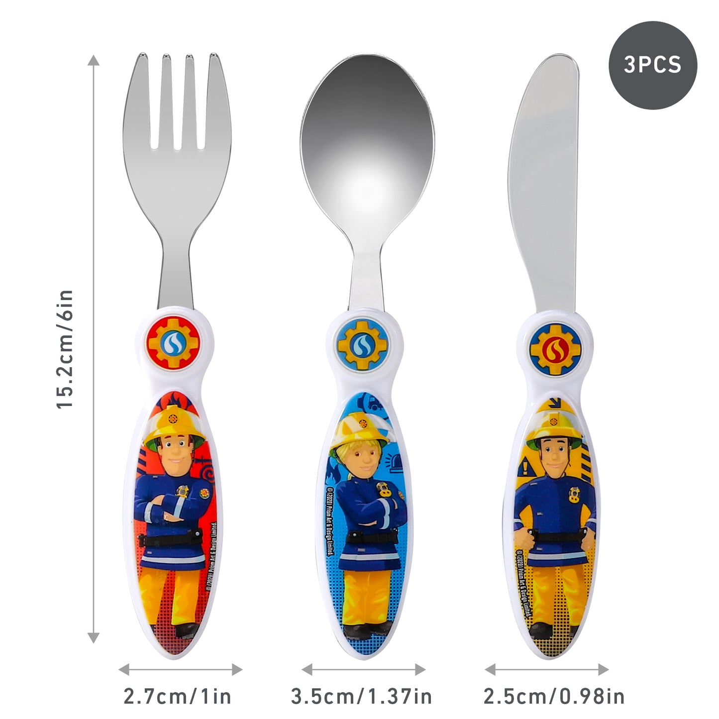 Fireman Sam Kids 6 Piece Reusable Dinner Set - Plate/Bowl/Cup/Knife/Fork/Spoon - Childrens Dinnerware Tableware Cutlery Set