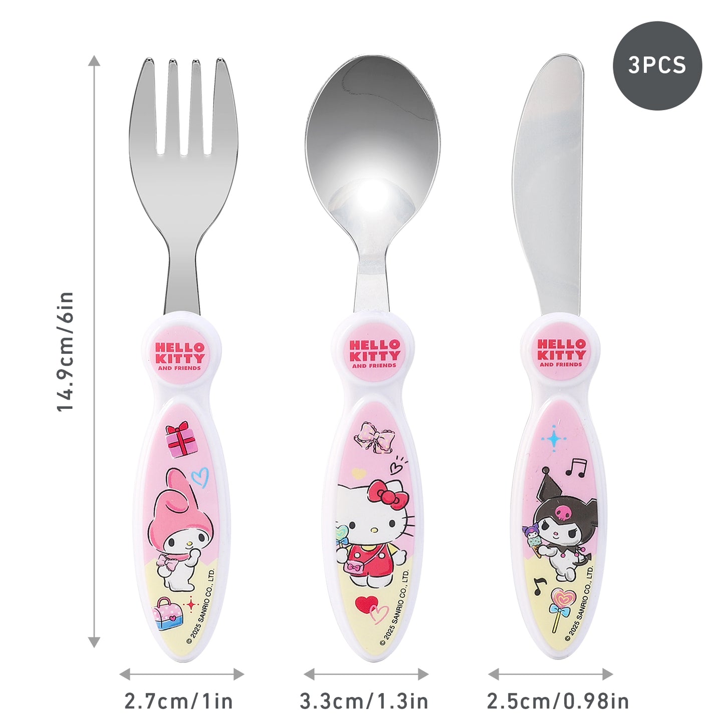 Hello Kitty & Friends Children's Kids 3pcs Cutlery Set