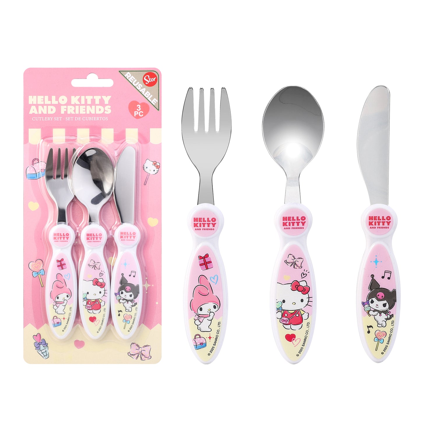 Hello Kitty & Friends Children's Kids 3pcs Cutlery Set
