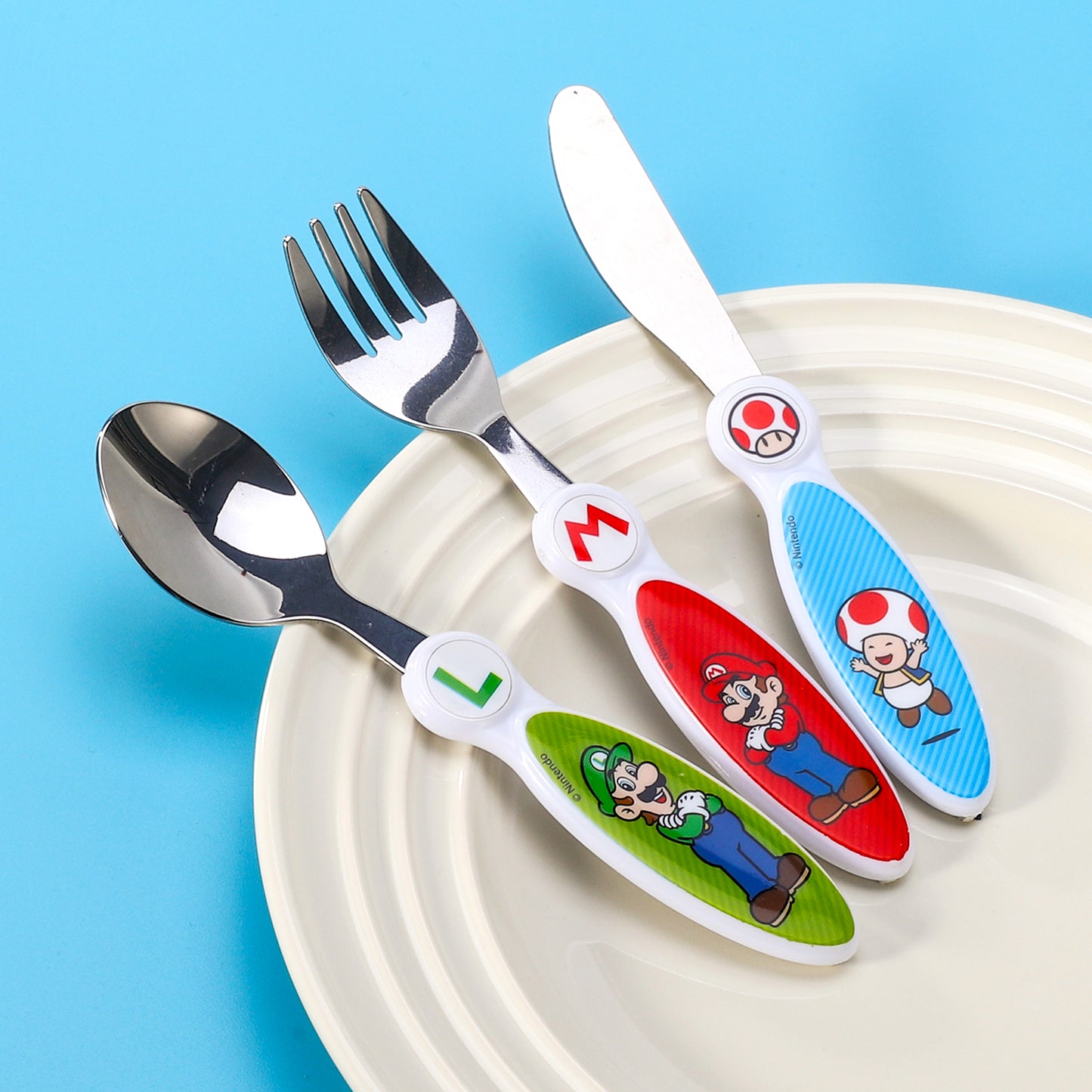 Super Mario Kids 6 Piece Reusable Dinner Set - Plate/Bowl/Cup/Knife/Fork/Spoon - Childrens Dinnerware Tableware Cutlery Set