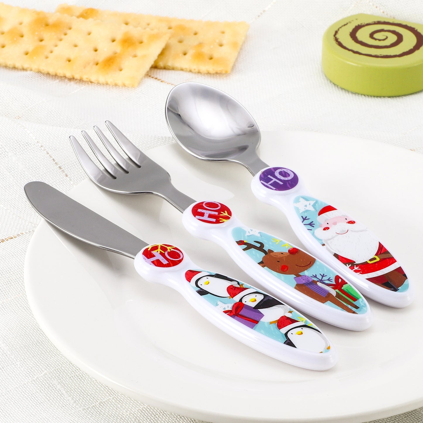 Christmas Kids 6 Piece Reusable Dinner Set - Plate/Bowl/Cup/Knife/Fork/Spoon - Childrens Dinnerware Tableware Cutlery Set