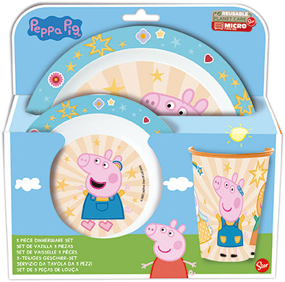 Peppa Pig 3pcs Kids Childrens Micro Dinner Lunch Tableware Set Plate, Bowl & Cup, BPA Free