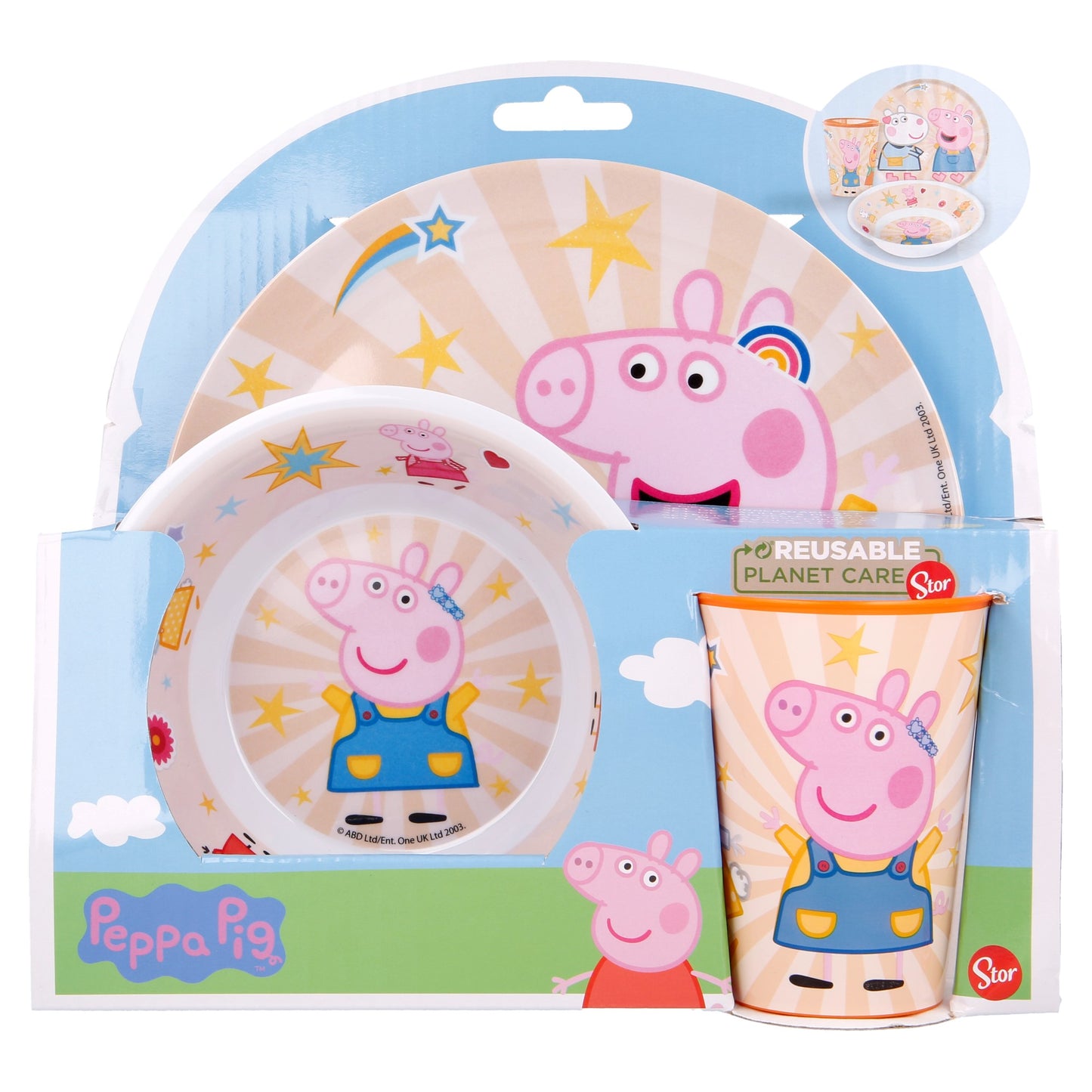 Peppa Pig 3 Pcs Melamine Set W/O Rim (Plate, Bowl & Tumbler 260 Ml), BPA free