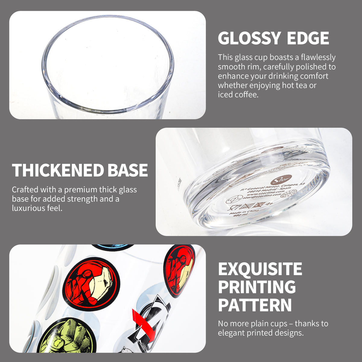 Marvel Avengers 480ml Glass and Twin Straw Set, 16.9oz Drinking Glass with 2 Reusable Metal Straws, Officially Licensed 3-Piece Kids Set